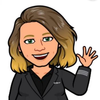 Un bitmoji représentant une femme de type européen, entre 30 et 40 ans, aux cheveux mi-longs chatain à la racine, décolorés en blond aux pointes, et aux yeux verts.